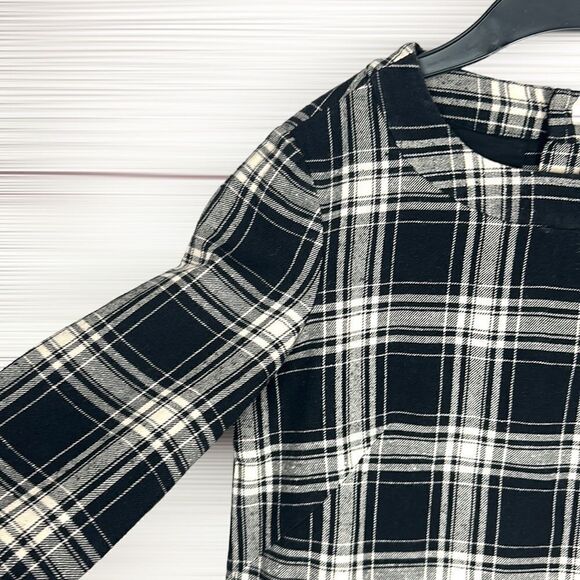 BONPOINT Cotton Black Cream Plaid Mini Dress Tunic Pleated Skirt  size XS - Picture 5 of 16